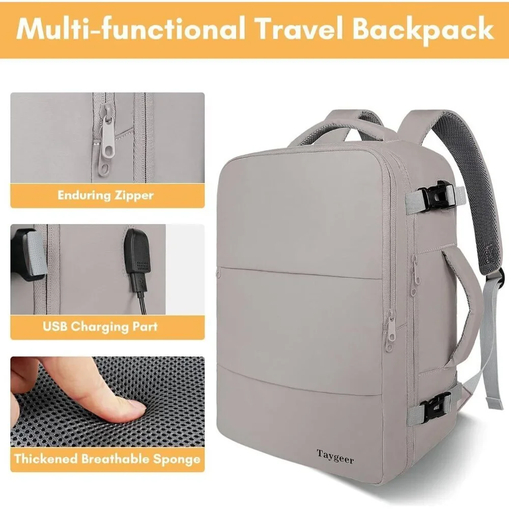 Travel Dark Brown Backpack for Women Carry On Laptop Bag USB Port TSA Pouch